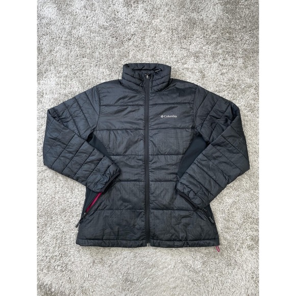 Columbia Jacket Womens Small Black Pink Insulated Puffer Zip Pockets XL5974 - Picture 1 of 10